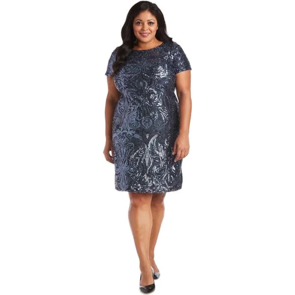 R&M Richards Women's Dress in Gun Metal gray, sequin detail